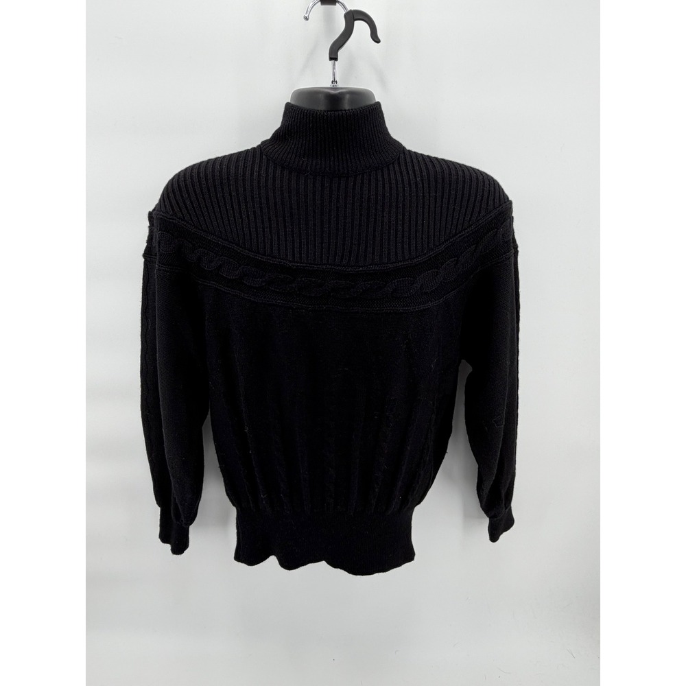 Vintage HEAD Ski Sweater Mens Large Black‎ Wool Blend Mock Neck Cable Knit